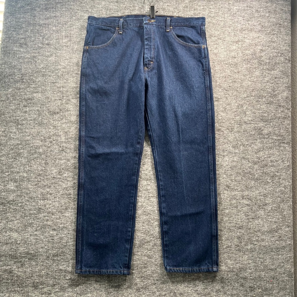 Wrangler Mens Dark Wash Straight Leg Cotton Denim Jeans 38x29